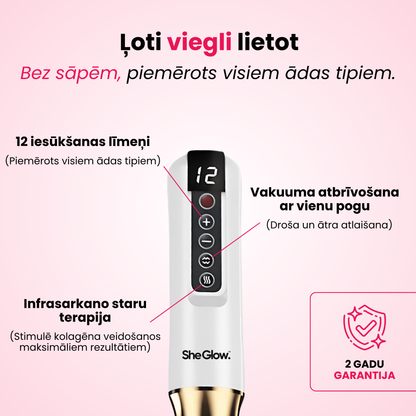 SheGlow ierīce pret celulītu – 12 sūkšanas līmeņi, infrasarkanā terapija, vakuuma atbrīvošana